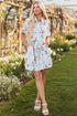 Playful Print Mix Ruffle Sleeve Tie Waist V Neck Mini Dress